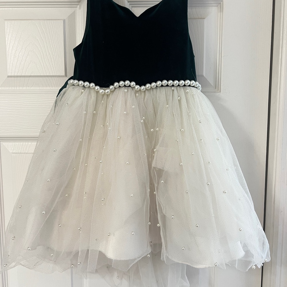 Girls Green and White Christmas Dress